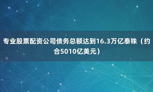 专业股票配资公司债务总额达到16.3万亿泰铢（约合5010亿美元）